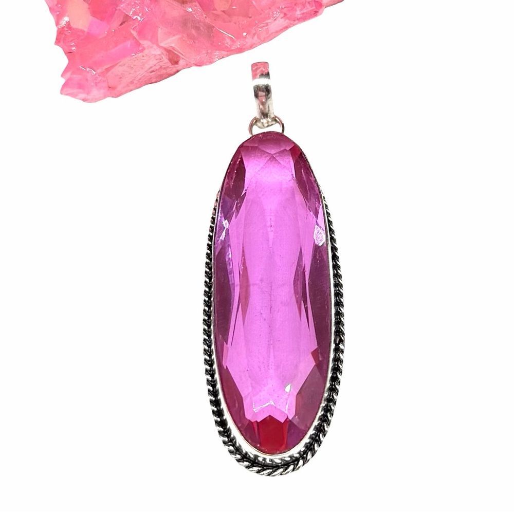 Pink Topaz Necklace Pendant 925 Sterling Silver Overlay